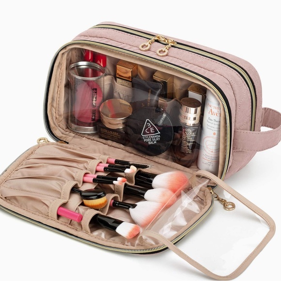 Makeup Toiletry Bag With Handle and for Makeup Brushes. Rose color - Picture 1 of 5
